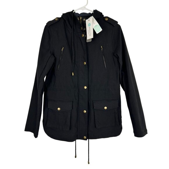 NWT Eden Society Women's Holly Contrast Hood Cargo Jacket Black Size XS